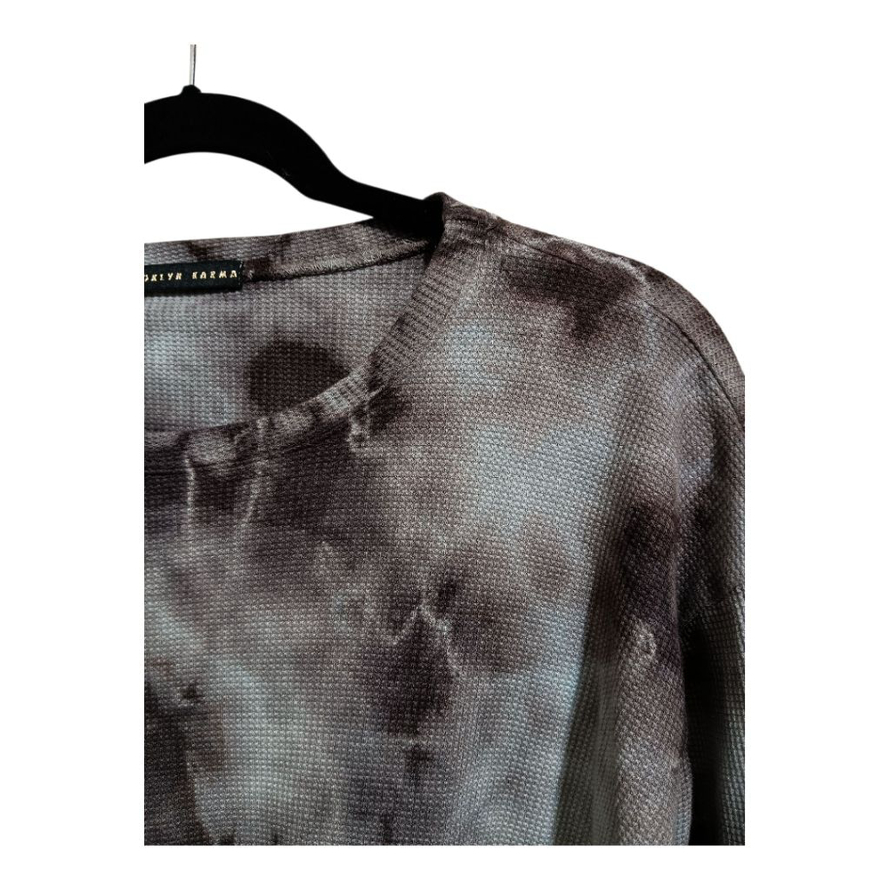 Brooklyn Karma Charcoal Grey Blue Tie Dye Thermal Crew Neck Crop Top & Pants Set - Picture 7 of 17